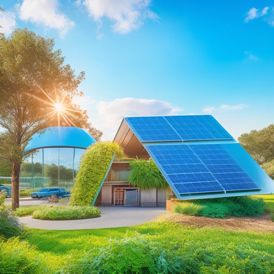 A futuristic construction site showcasing innovative net-zero energy materials: solar panels, green insulation, recycled steel beams, and living walls with vibrant vegetation under a clear blue sky, emphasizing sustainability and harmony with nature.