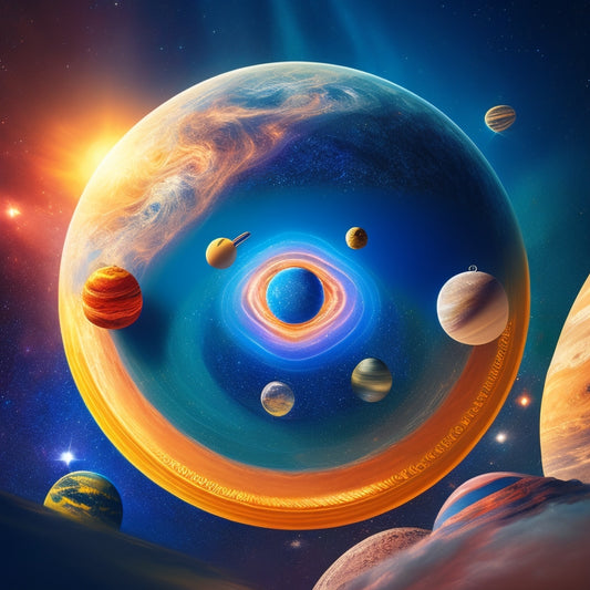 A whimsical illustration of the Solar System's planets, each surrounded by a halo of stars and review icons (e.g., thumbs up, stars, smiley faces), with subtle aurora-inspired backgrounds.