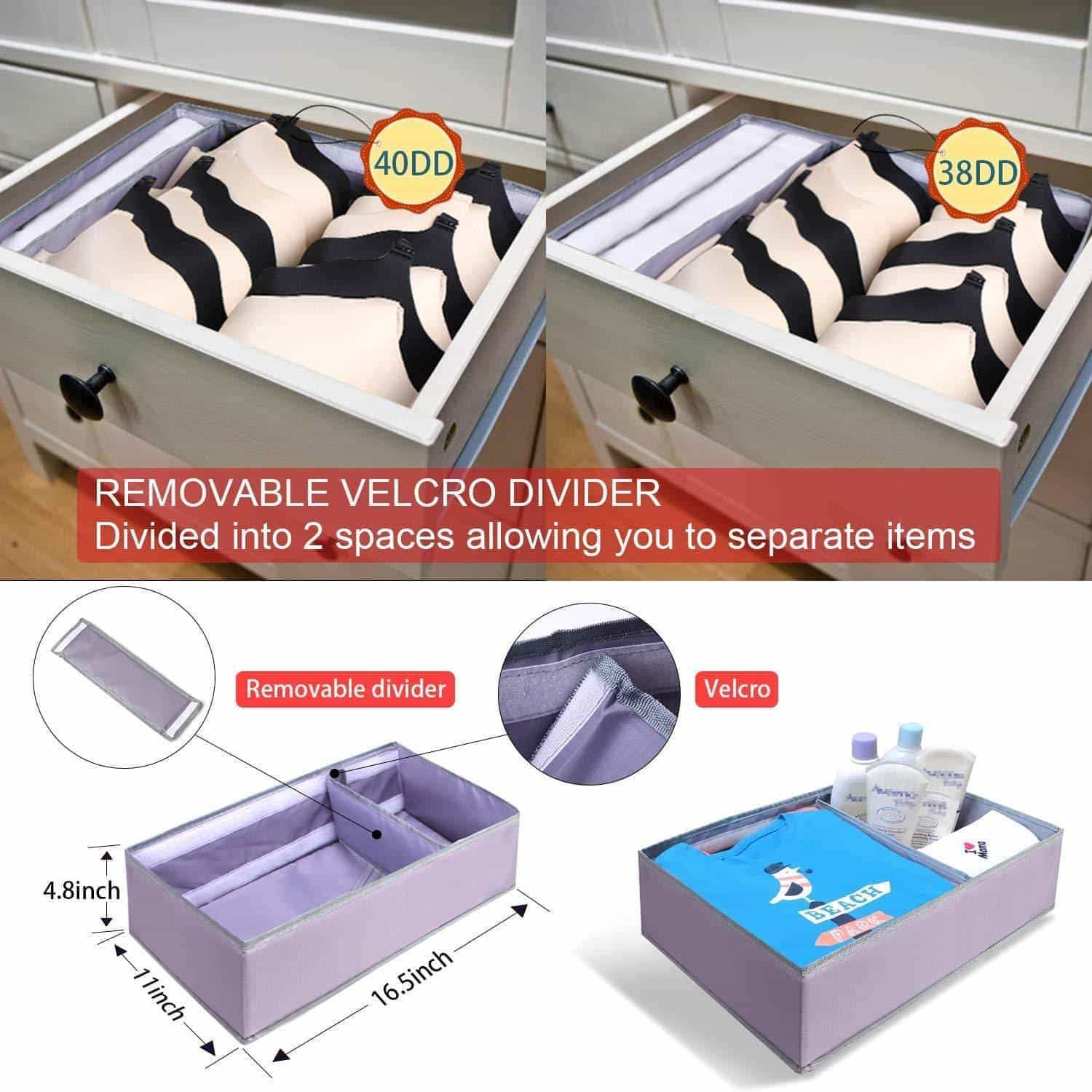 Latest drawer organizer clothes dresser underwear organizer washable deep socks bra large boxes storage foldable removable dividers fabric basket bins closet t shirt jeans leggings nursery baby clothing gray