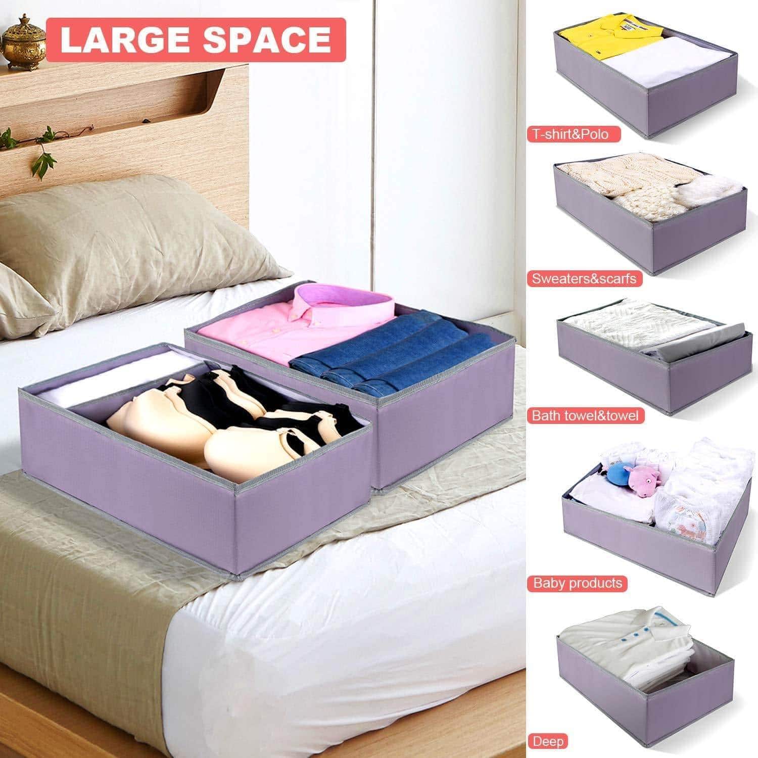 On amazon drawer organizer clothes dresser underwear organizer washable deep socks bra large boxes storage foldable removable dividers fabric basket bins closet t shirt jeans leggings nursery baby clothing gray