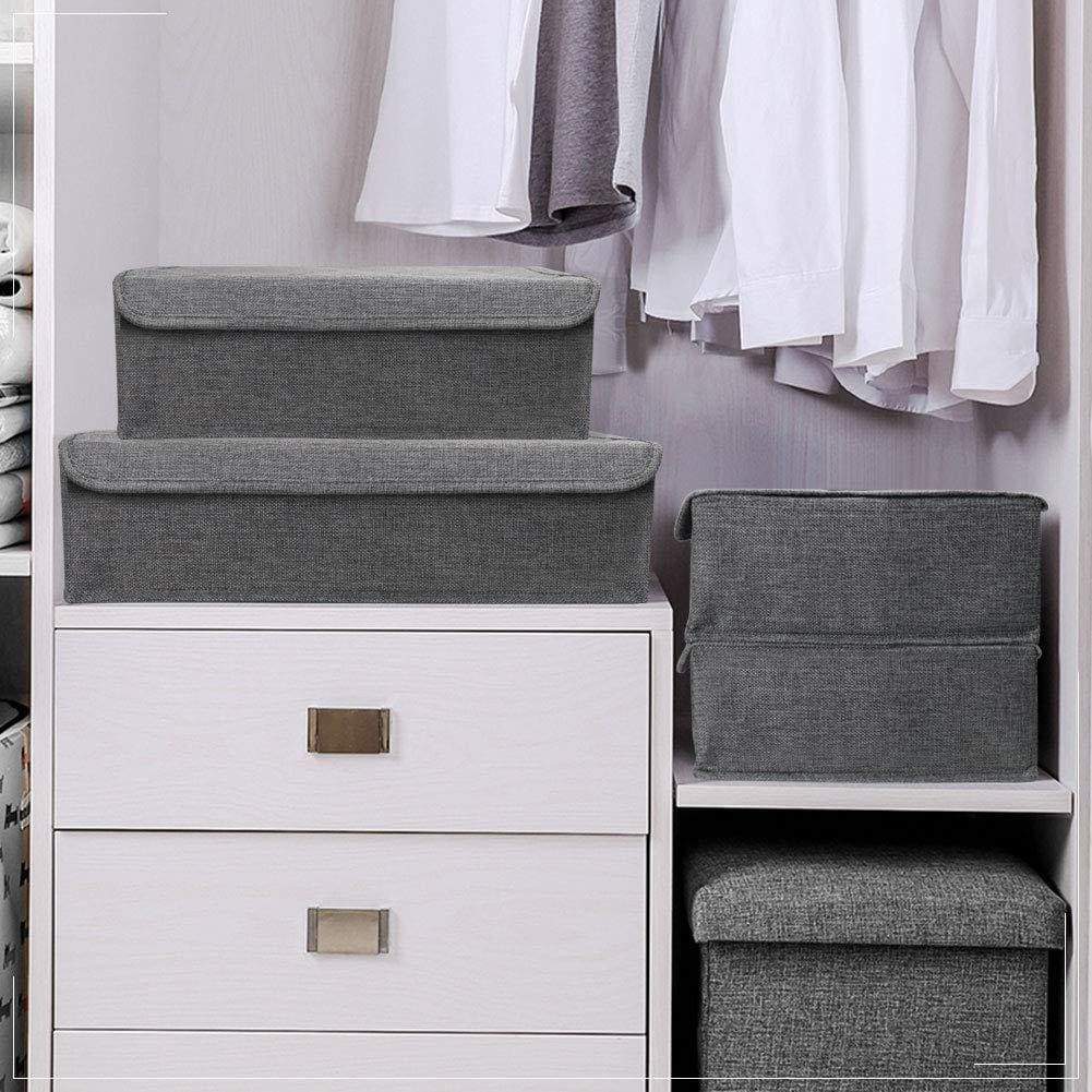 Explore leefe drawer organizer with lids 2 pack foldable divider organizers closet underwear storage box for sortin socks bra scarves and lingerie in wardrobe or under bed breathable washable linen fabric