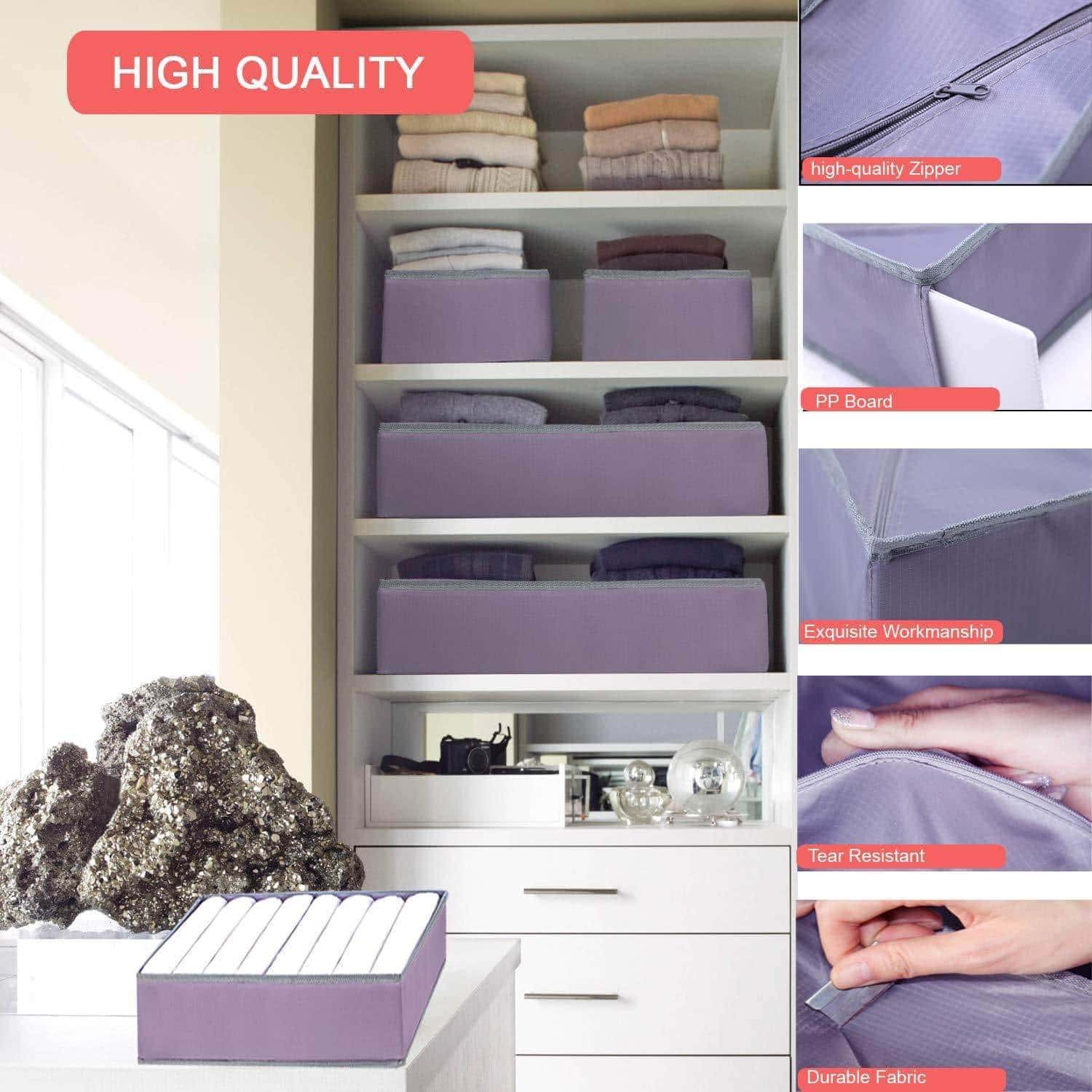 Kitchen drawer organizer clothes dresser underwear organizer washable deep socks bra large boxes storage foldable removable dividers fabric basket bins closet t shirt jeans leggings nursery baby clothing gray