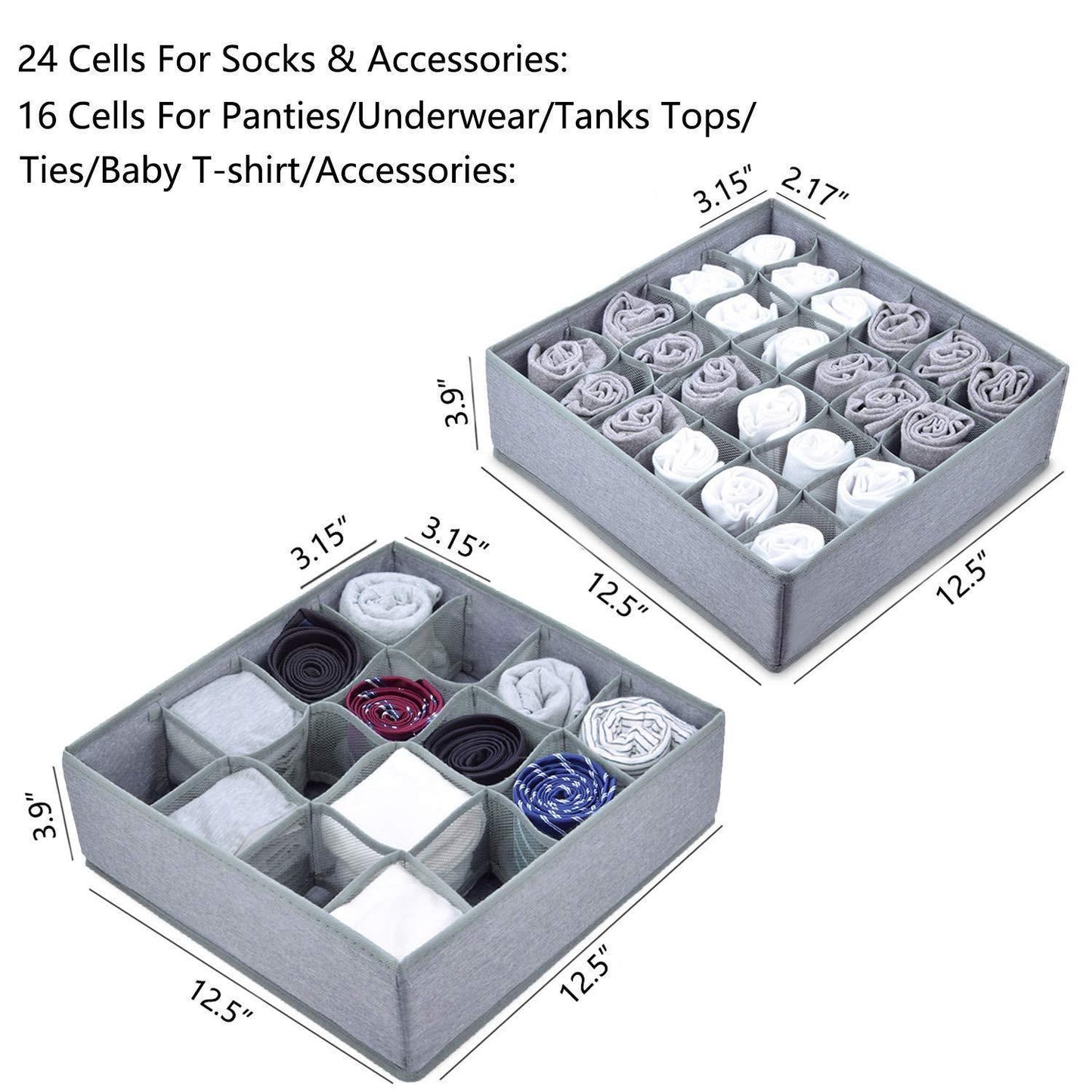 Budget friendly yomfun socks organizers underwear drawer organizer foldable cloth dresser organizer for socks ties underwear tank tops baby t shirt shorts belts small stuff set of 2 gray