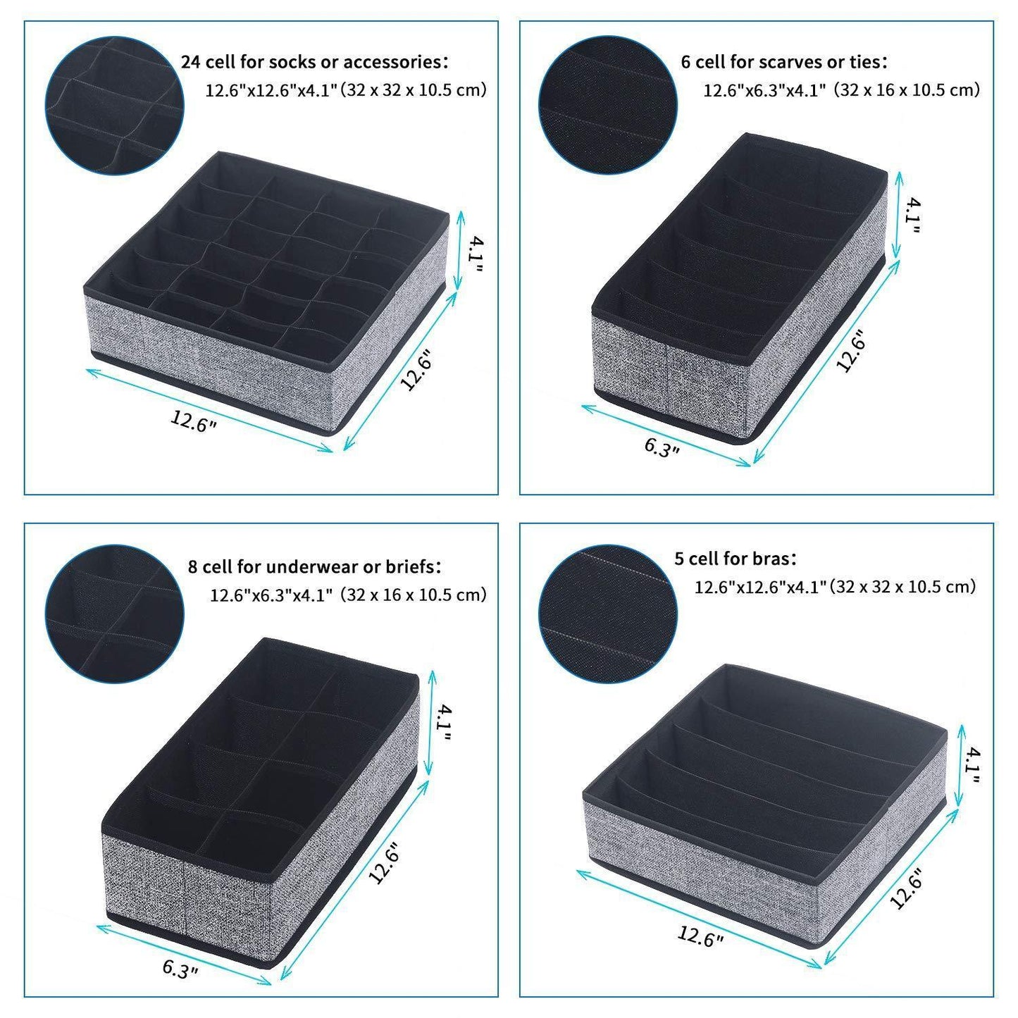 Explore onlyeasy closet underwear organizer drawer divider set of 4 foldable cloth storage boxes bins under bed organizer for bras socks panties ties linen like black mxass4p