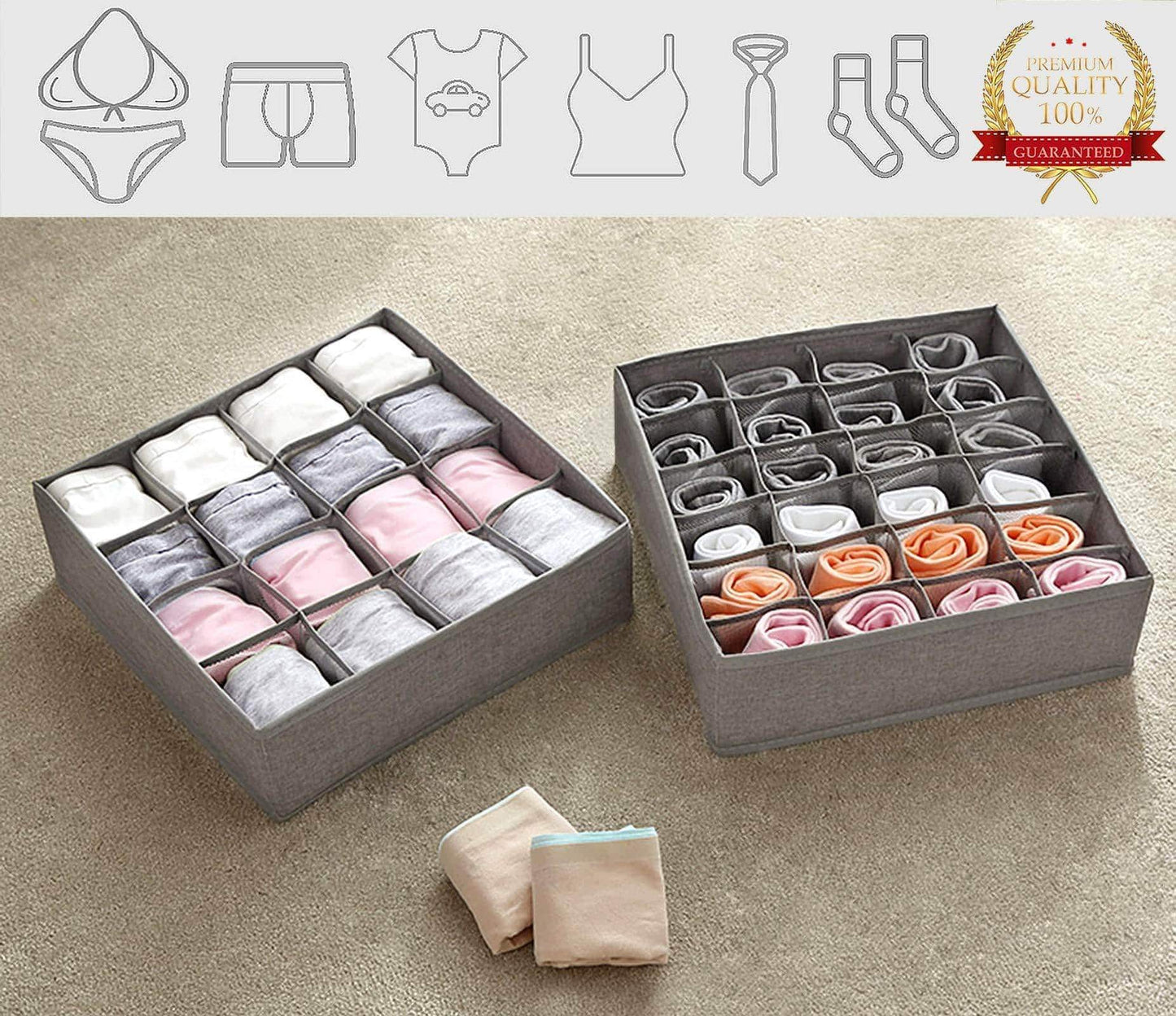 Budget yomfun socks organizers underwear drawer organizer foldable cloth dresser organizer for socks ties underwear tank tops baby t shirt shorts belts small stuff set of 2 gray