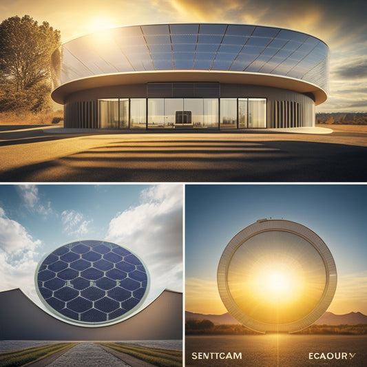 A futuristic background with sleek, modern solar panels from various brands (e.g., Tesla, Sunrun, Vivint) arranged in a circular pattern, with subtle sunlight rays and gentle shadows.