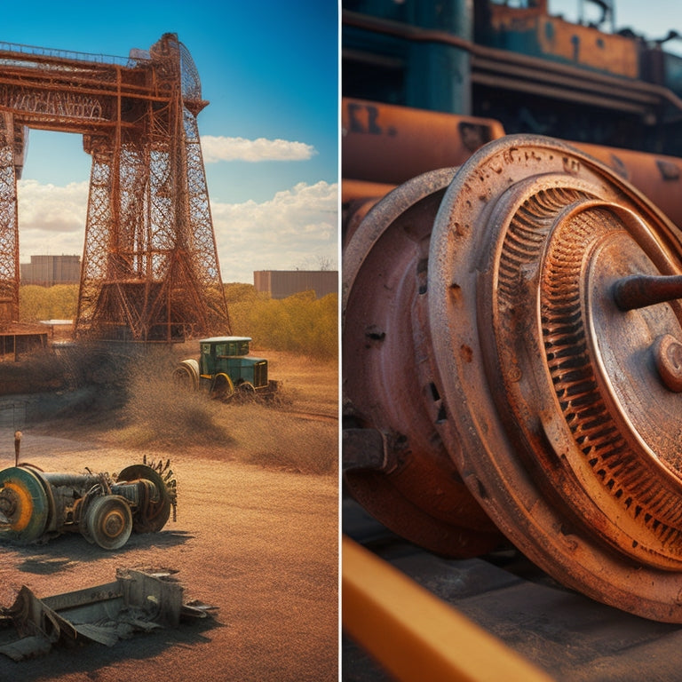 A split-screen image with a worn, rusty gear on the left and a shiny, well-oiled gear on the right, surrounded by faint outlines of business buildings and machinery.