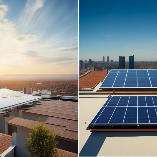 A split-screen illustration: a rooftop with a disorganized, mismatched solar panel array on the left, and a sleek, uniform, high-efficiency system on the right, with a subtle background gradient from cloudy to sunny.