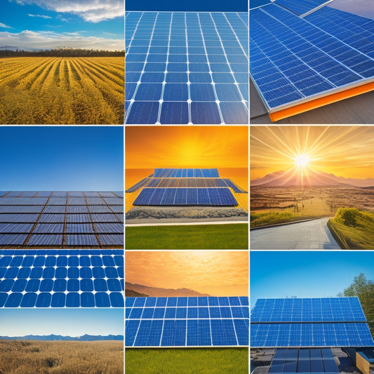 A vibrant collage showcasing solar panels from leading brands, each panel reflecting sunlight differently. Include diverse backgrounds: urban rooftops, rural landscapes, and commercial buildings, emphasizing innovation and sustainability in solar energy.