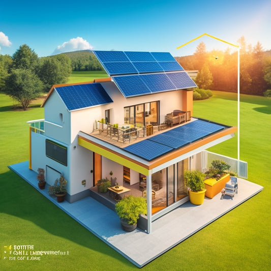 A diagram illustrating a house with solar panels on the roof, with arrows connecting to a meter measuring electricity usage and a calculator in the foreground.