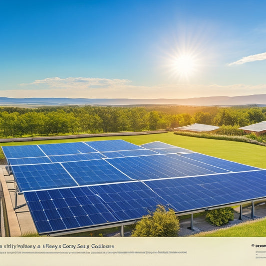 A vibrant, sunlit rooftop with sleek, high-efficiency solar panels glistening; a computer screen displaying an online store with a shopping cart icon; a lush, green landscape in the background, symbolizing eco-friendliness and energy savings.