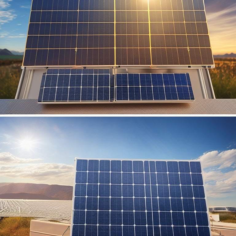 An illustration comparing two panels side-by-side: a photoelectric panel with a semiconductor material and copper wiring, and a solar panel with photovoltaic cells and silver lines, on a sunny rooftop background.