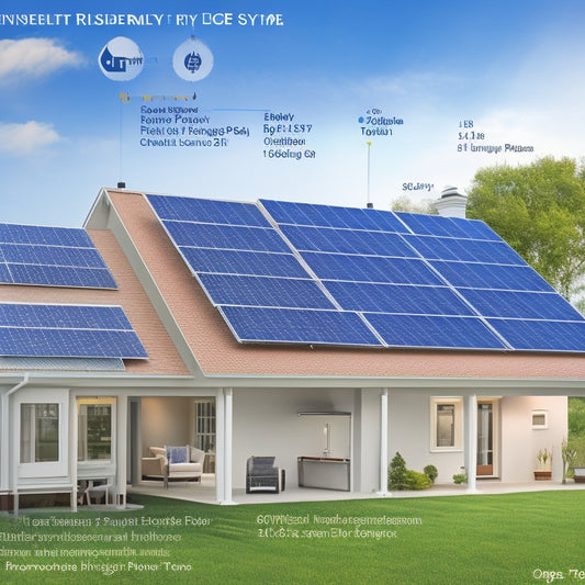 A diagram illustrating a residential solar power system, featuring a rooftop array of 12-15 photovoltaic panels, an inverter, and a grid tie, connected to a meter and a house with open doors and windows.