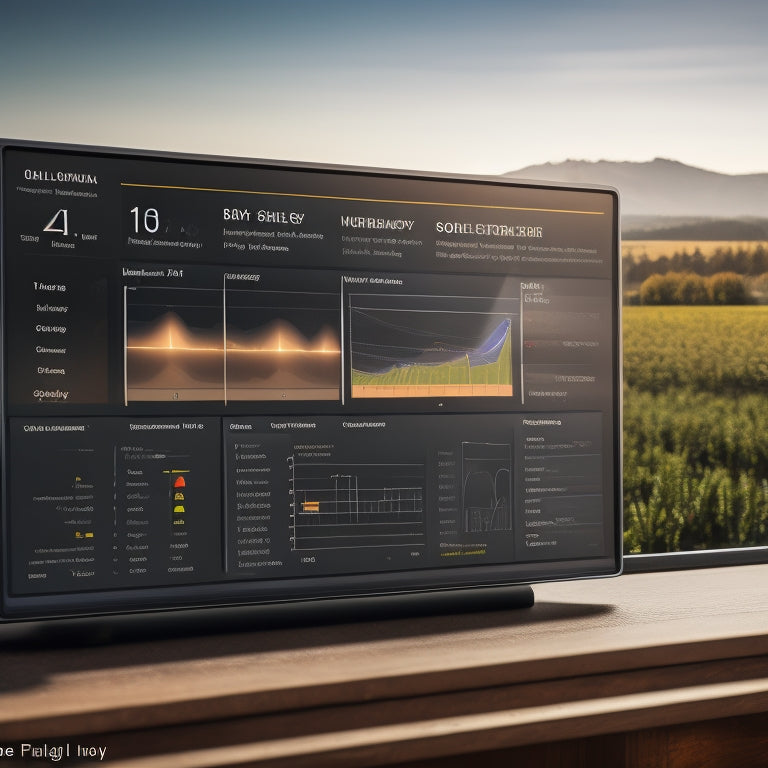 A dashboard screen displaying a solar panel system's real-time performance, featuring a large gauge showing energy output, a graph illustrating daily production, and a map pinpointing the panel's location.