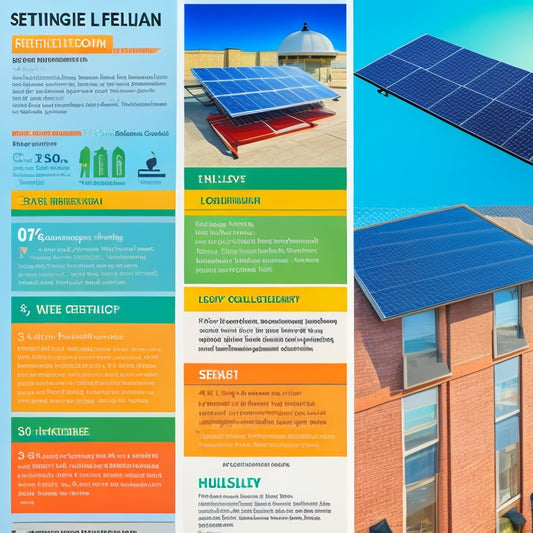 A split-screen infographic with a commercial building's rooftop solar panel installation on one side and a detailed, colorful pie chart on the other, showcasing various cost components.