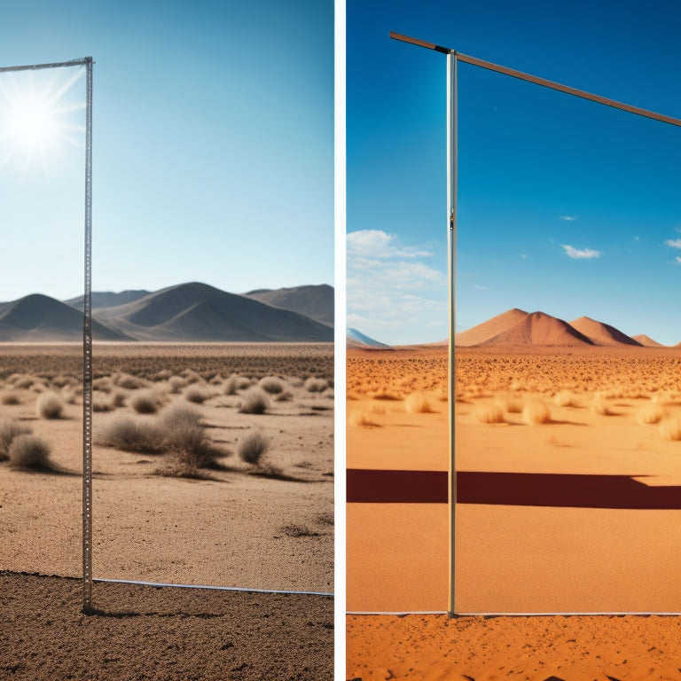 A photograph of a split-screen comparison: a dirty, dusty solar panel with reduced sunlight absorption versus a clean, sparkling panel with maximum sunlight absorption, set against a clear blue sky.