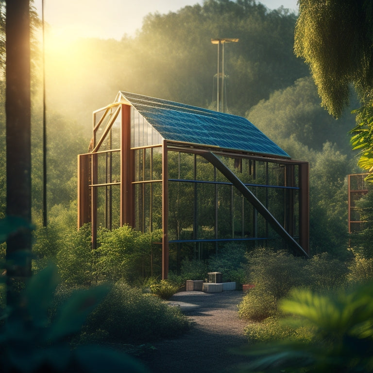 A vibrant construction site showcasing innovative structures made from durable recycled materials, like glass, metal, and reclaimed wood, surrounded by lush greenery and solar panels, emphasizing sustainability in modern architecture.
