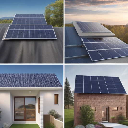 An illustration of three distinct rooftops, each with a different solar panel installation: one with premium black modules, one with budget-friendly silver frames, and one with high-efficiency bifacial panels.