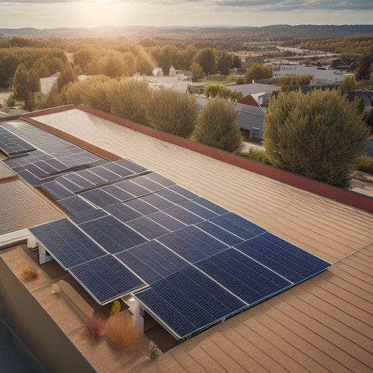 A sunny suburban rooftop with 4-6 solar panels of different brands and sizes, each angled slightly differently, with a faint grid pattern in the background to represent energy distribution.