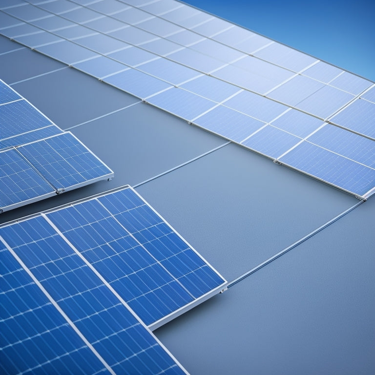 A stylized illustration of sleek, high-efficiency solar panels arranged in a modern, minimalist composition, with subtle gradient effects and metallic accents, set against a soft, blue-gray background.