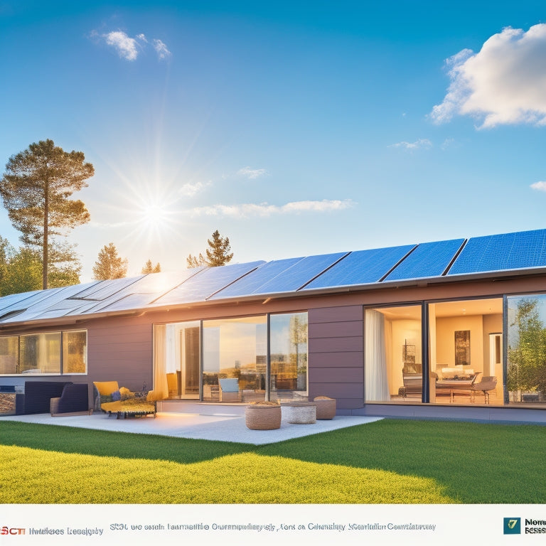 A sunlit house with sleek solar panels on the roof, surrounded by clear skies. In the foreground, a computer screen displaying a solar panel shopping website, showing various options and prices. Vibrant and modern.