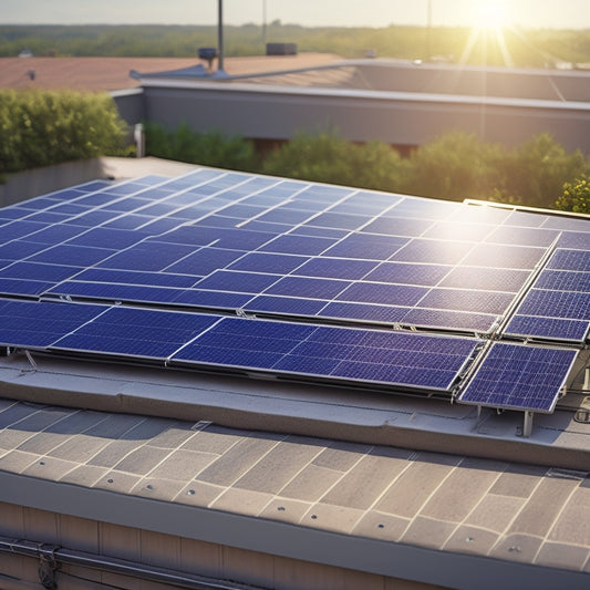 A realistic illustration of a rooftop with installed solar panels, showing a close-up of the connection between a solar panel and an inverter, with wires and clamps visible.
