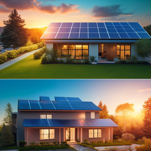 An illustration of a split-screen comparison: a residential home with solar panels on the roof, surrounded by a subtle glow, versus a commercial building with a sprawling solar array on its rooftop.