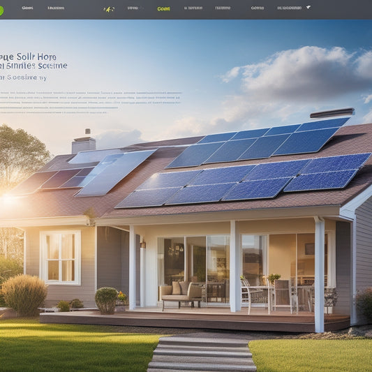 A vibrant online shopping interface showcasing sleek home solar panels, surrounded by eco-friendly icons, green energy symbols, and a bright, sunlit background, emphasizing sustainability and modern technology.