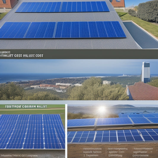 A split-screen image featuring a rooftop with solar panels installed on one side and a checklist or diagram on the other, highlighting various components and their corresponding cost indicators.