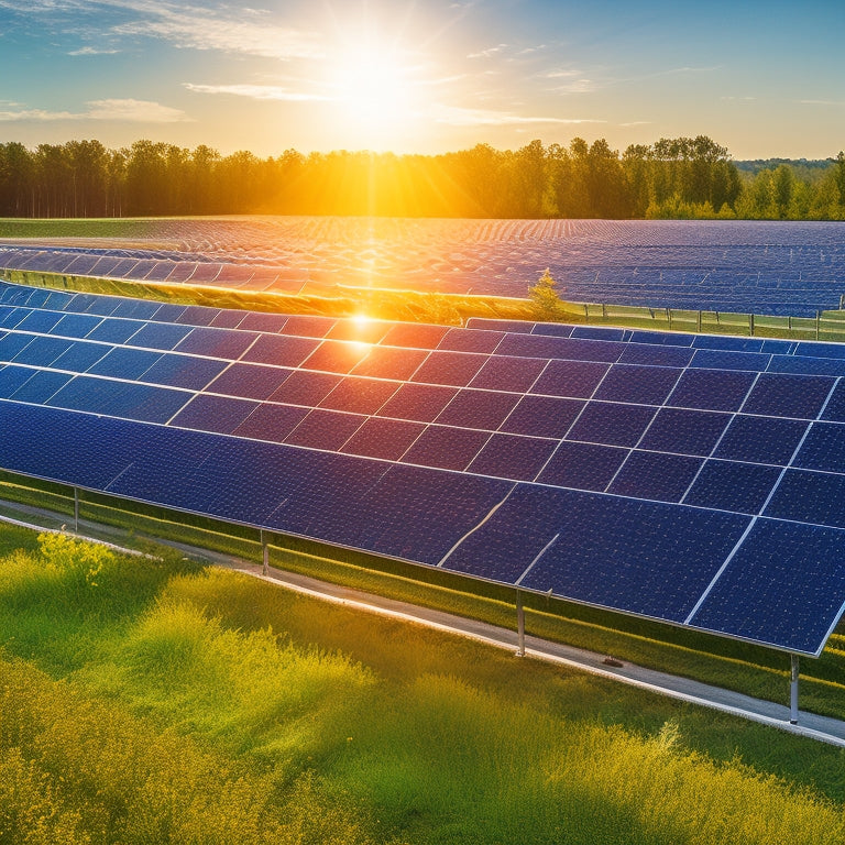 A vibrant solar farm with panels glistening under the sun, surrounded by lush greenery. Nearby, technicians apply protective coatings and inspect panels with advanced tools, showcasing maintenance strategies for optimal efficiency and longevity.
