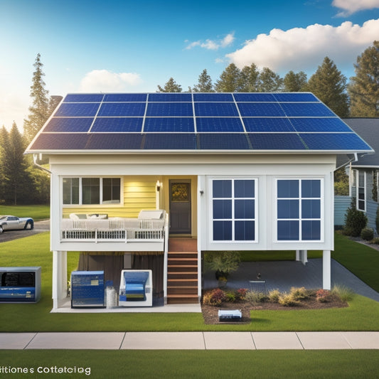 An illustration of a residential house with a roof-mounted solar panel array, connected to a DC-AC inverter, a net meter, and a main electrical panel, showcasing wiring and electrical connections.