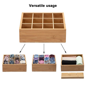 Discover the best gobam tie and belt organizer box closet underwear storage box drawer divider for bras briefs socks and mens accessories compartments of 12 natural bamboo