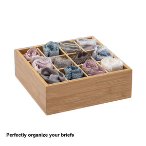 Exclusive gobam tie and belt organizer box closet underwear storage box drawer divider for bras briefs socks and mens accessories compartments of 12 natural bamboo