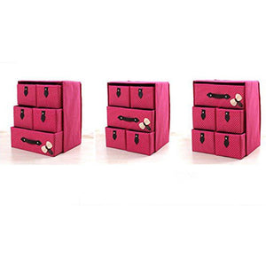 New diffstyle cute bowknot dot printing non woven thickening three layer five drawer foldable collapsible classified storage box container organizer for underwear socks and any accessories pink