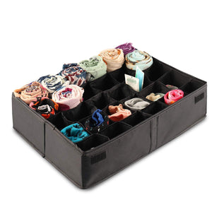 New mifxin underwear socks storage organizer drawer divider 30 cell foldable closet drawer organizer storage box bin for socks bras underwear ties with dust moisture proof cover black