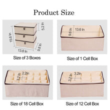 Load image into Gallery viewer, Featured underwear and socks organizer with lid for women set of 3 foldable drawer storage boxes for sorting storage socks bra underwear beige