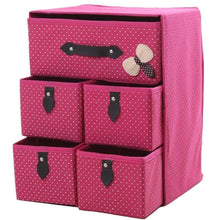 Load image into Gallery viewer, Kitchen diffstyle cute bowknot dot printing non woven thickening three layer five drawer foldable collapsible classified storage box container organizer for underwear socks and any accessories pink