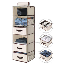 Load image into Gallery viewer, Save storageworks 6 shelf hanging closet organizer foldable closet hanging shelves with 2 drawers 1 underwear socks drawer 42 5h x 13 6w x 12 2d