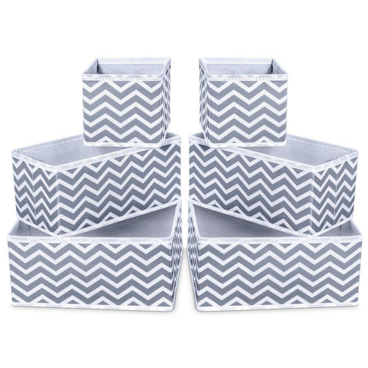 Home storage bins ispecle foldable cloth storage cubes drawer organizer closet underwear box storage baskets containers drawer dividers for bras socks scarves cosmetics set of 6 grey chevron pattern