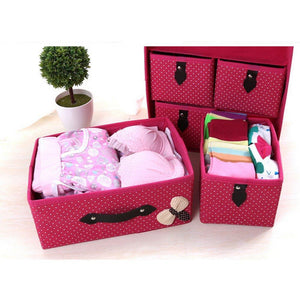 Order now diffstyle cute bowknot dot printing non woven thickening three layer five drawer foldable collapsible classified storage box container organizer for underwear socks and any accessories pink