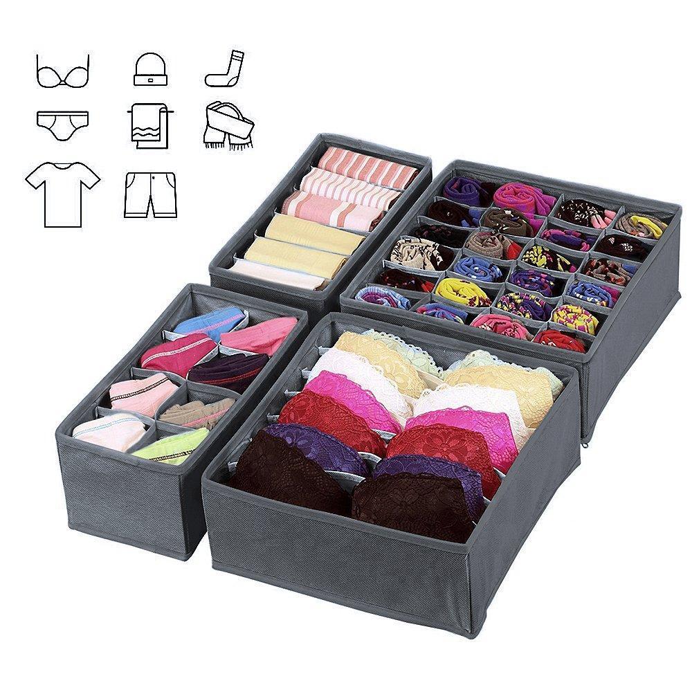 Online shopping titan mall closet underwear organizer drawer foldable storage box drawer dividers dresser drawer organizers for underwear bras grey set of 4 dark grey