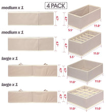 Load image into Gallery viewer, Amazon best tenabort foldable drawer organizer dividers cloth storage box closet dresser organizer cube fabric containers basket bins for underwear bras socks panties lingeries nursery baby clothes beige 4 pack
