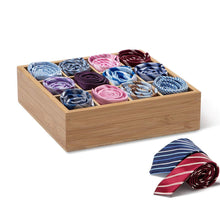 Load image into Gallery viewer, Cheap gobam tie and belt organizer box closet underwear storage box drawer divider for bras briefs socks and mens accessories compartments of 12 natural bamboo
