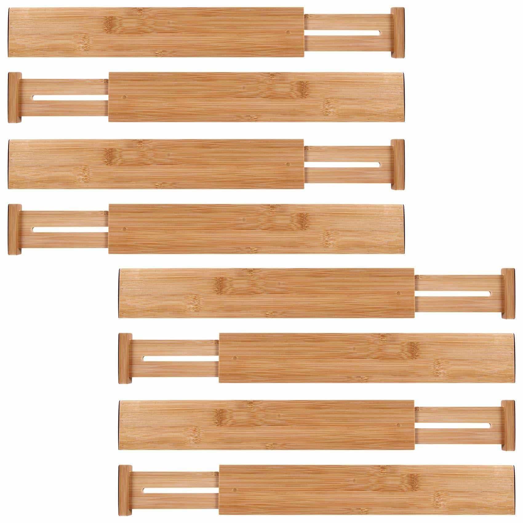 Shop here moma bamboo drawer dividers set of 8 bamboo natural wood kitchen drawer organizer anti scratch desk organizer dresser silverware utensil drawer organizer underwear drawer organizer