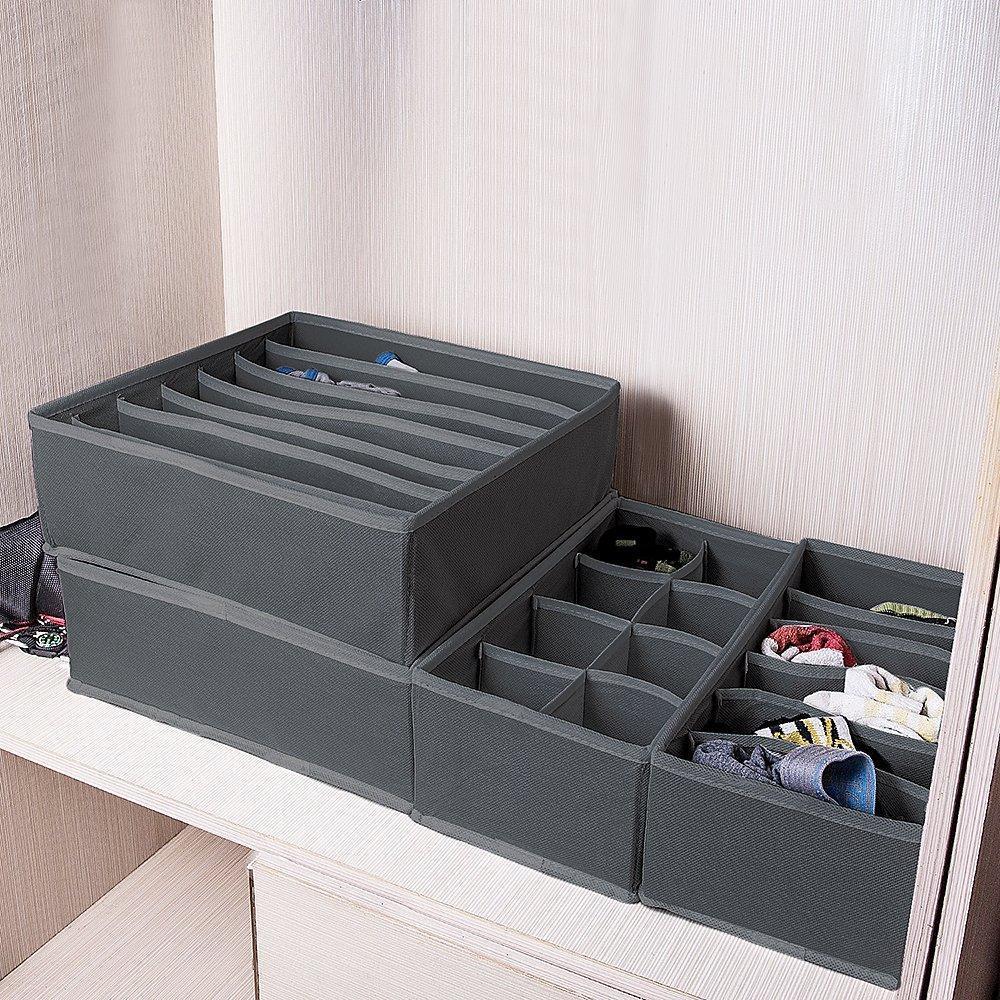 Organize with titan mall closet underwear organizer drawer foldable storage box drawer dividers dresser drawer organizers for underwear bras grey set of 4 dark grey